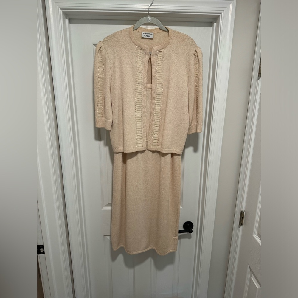 St. John Evening for I. Magnin Knit 2 piece set Dress & Jacket Sz 14 blush color